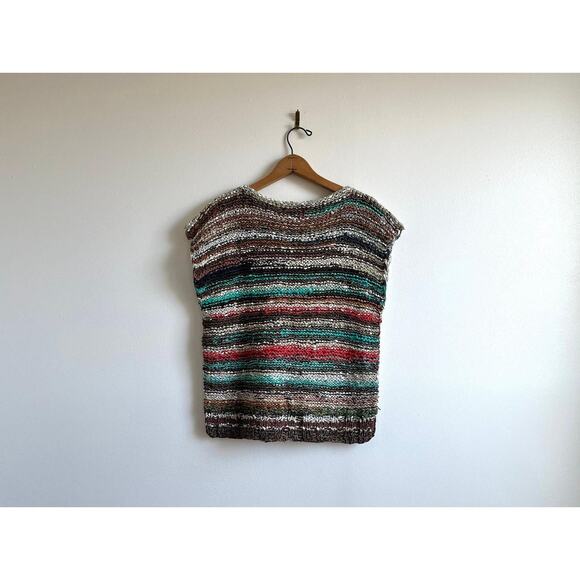 Vintage 80s Woven Leather Knit Top | Handmade Southwest Ribbon Weave | M/L - Picture 6 of 10